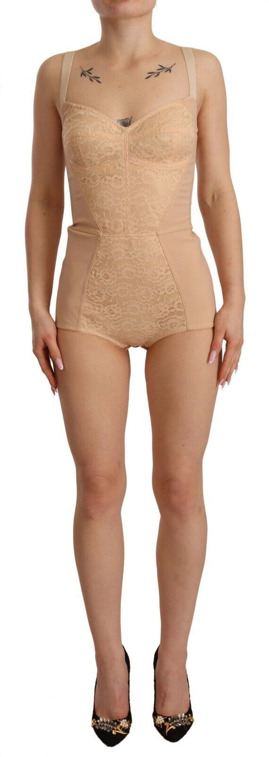 Dolce & Gabbana Beige Lace Panel Stretch Bodysuit Dolce & Gabbana