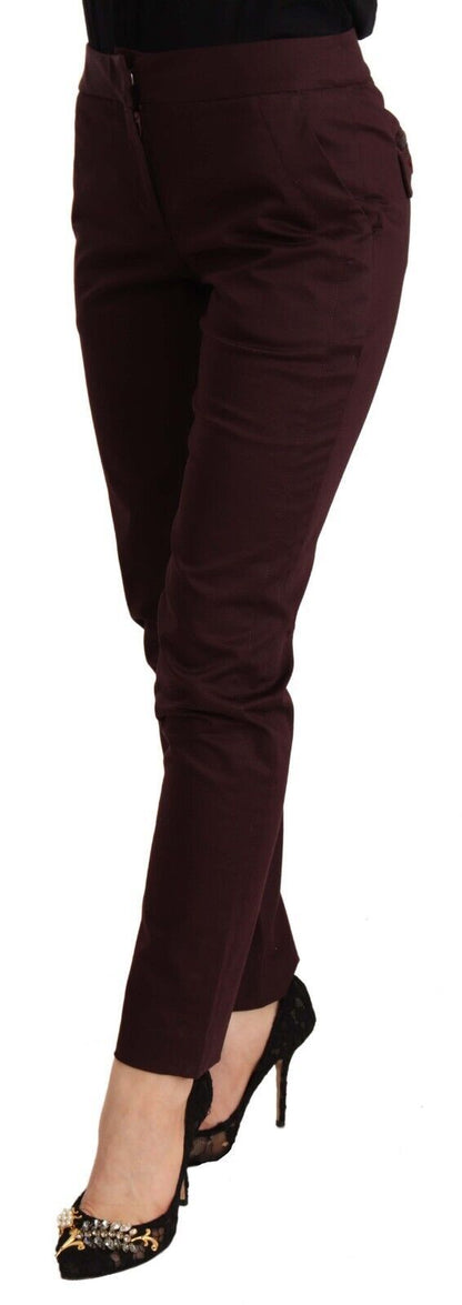 Just Cavalli Maroon Slim Fit Skinny Pants with Zipper Detail Just Cavalli