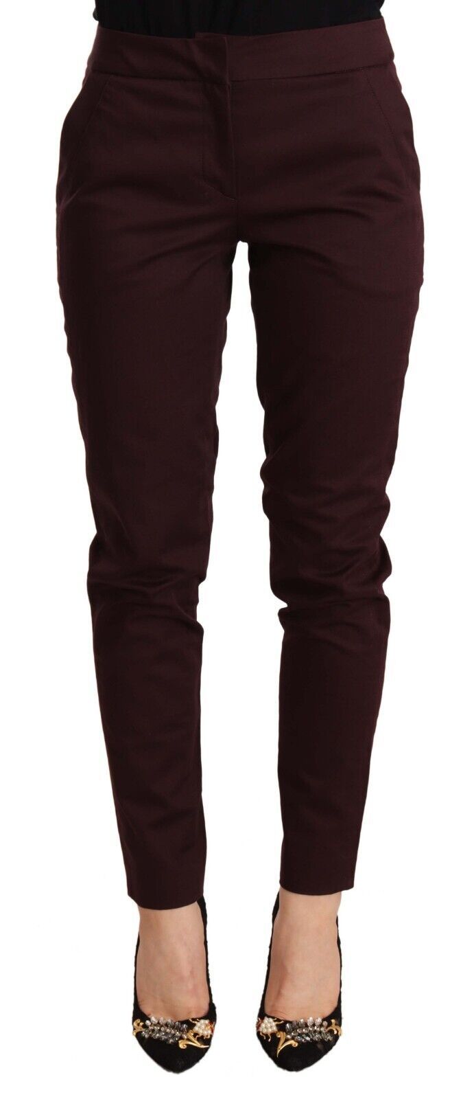 Just Cavalli Maroon Slim Fit Skinny Pants with Zipper Detail Just Cavalli