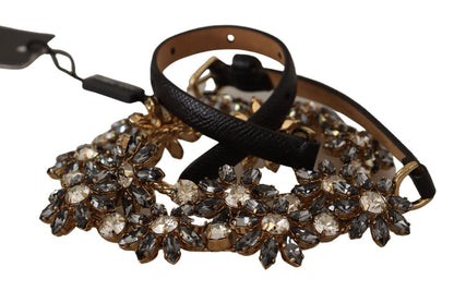 Dolce & Gabbana Elegant Crystal Daisy Chain Leather Belt Dolce & Gabbana