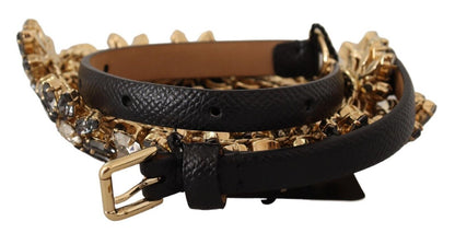 Dolce & Gabbana Elegant Crystal Daisy Chain Leather Belt Dolce & Gabbana