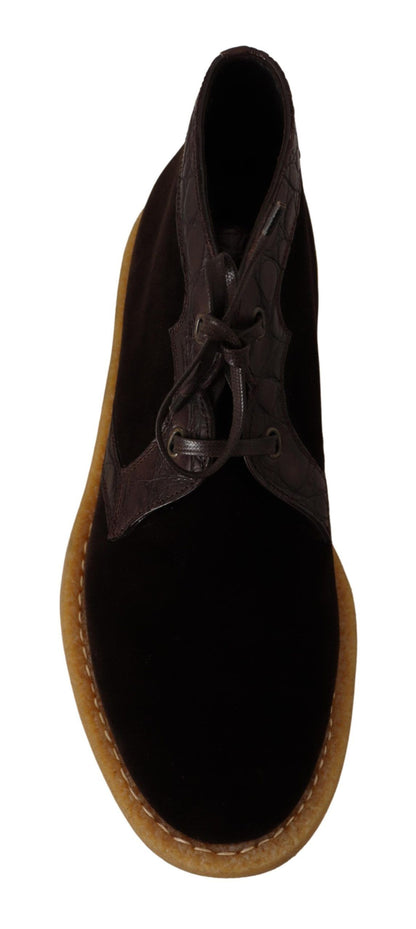 Dolce & Gabbana Exotic Caiman Leather Ankle Boots in Brown Dolce & Gabbana