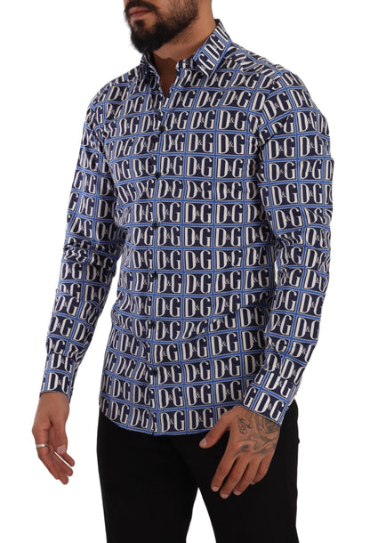 Dolce & Gabbana Slim Fit Blue Logo Cotton Shirt Dolce & Gabbana