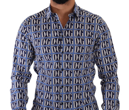 Dolce & Gabbana Slim Fit Blue Logo Cotton Shirt Dolce & Gabbana