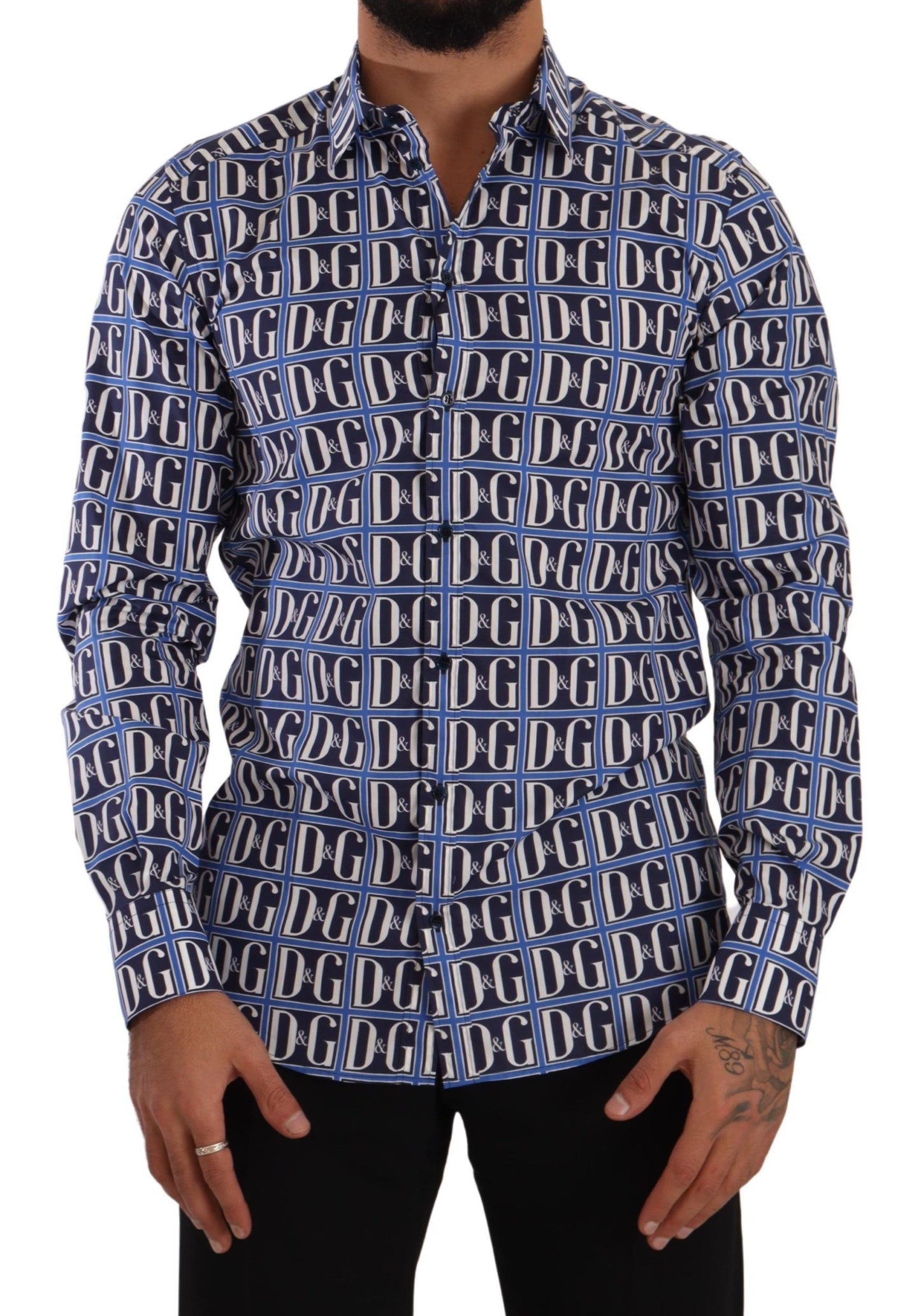 Dolce & Gabbana Slim Fit Blue Logo Cotton Shirt Dolce & Gabbana