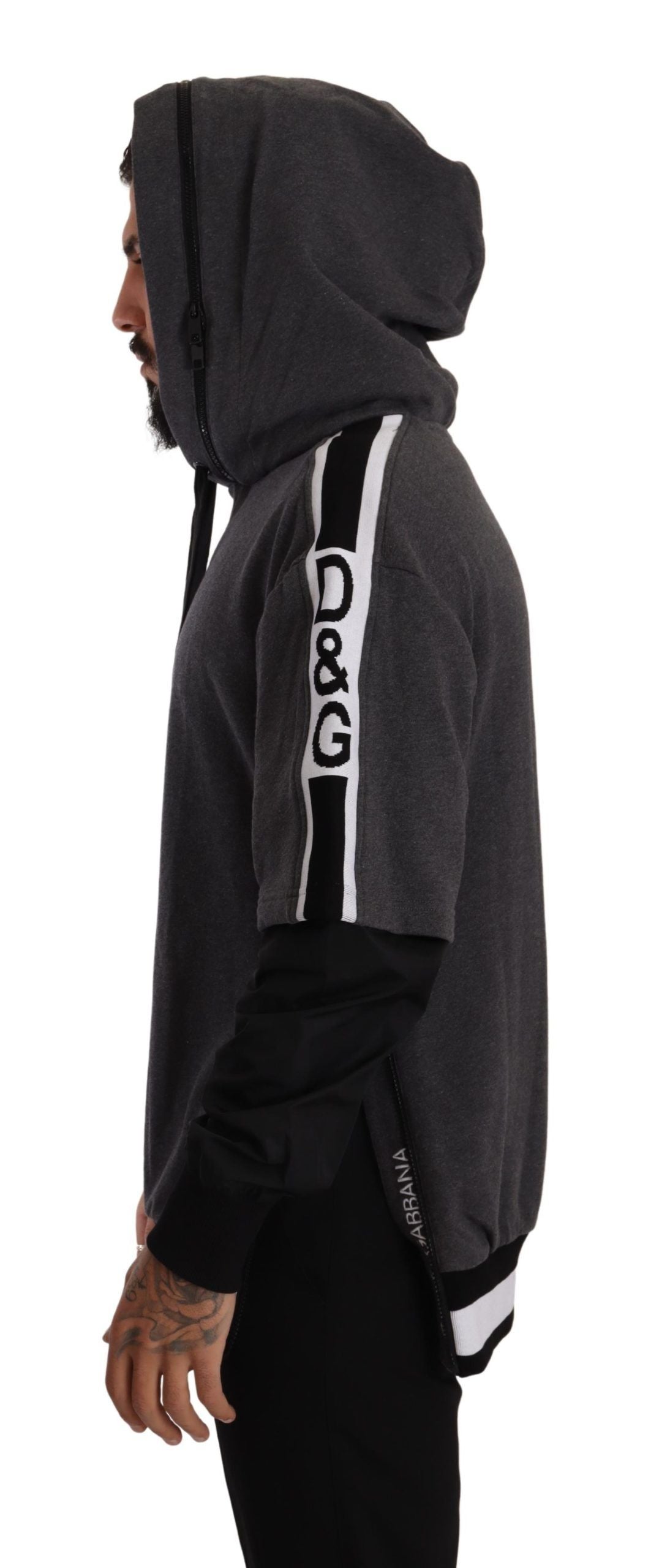 Dolce & Gabbana Elegant Hooded Black & Gray Pullover Sweatshirt Dolce & Gabbana