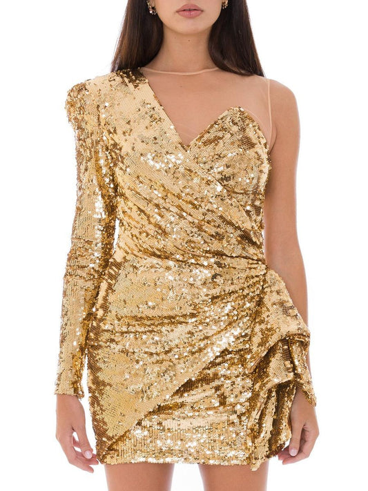 Elisabetta Franchi Glistening Gold Sequin Evening Dress Elisabetta Franchi