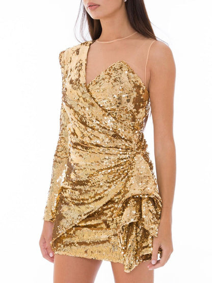 Elisabetta Franchi Glistening Gold Sequin Evening Dress Elisabetta Franchi