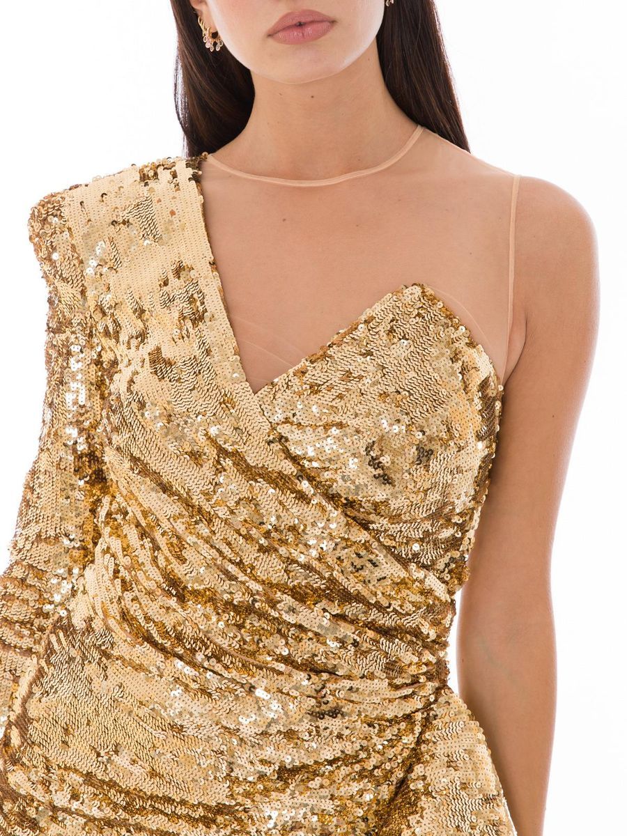 Elisabetta Franchi Glistening Gold Sequin Evening Dress Elisabetta Franchi