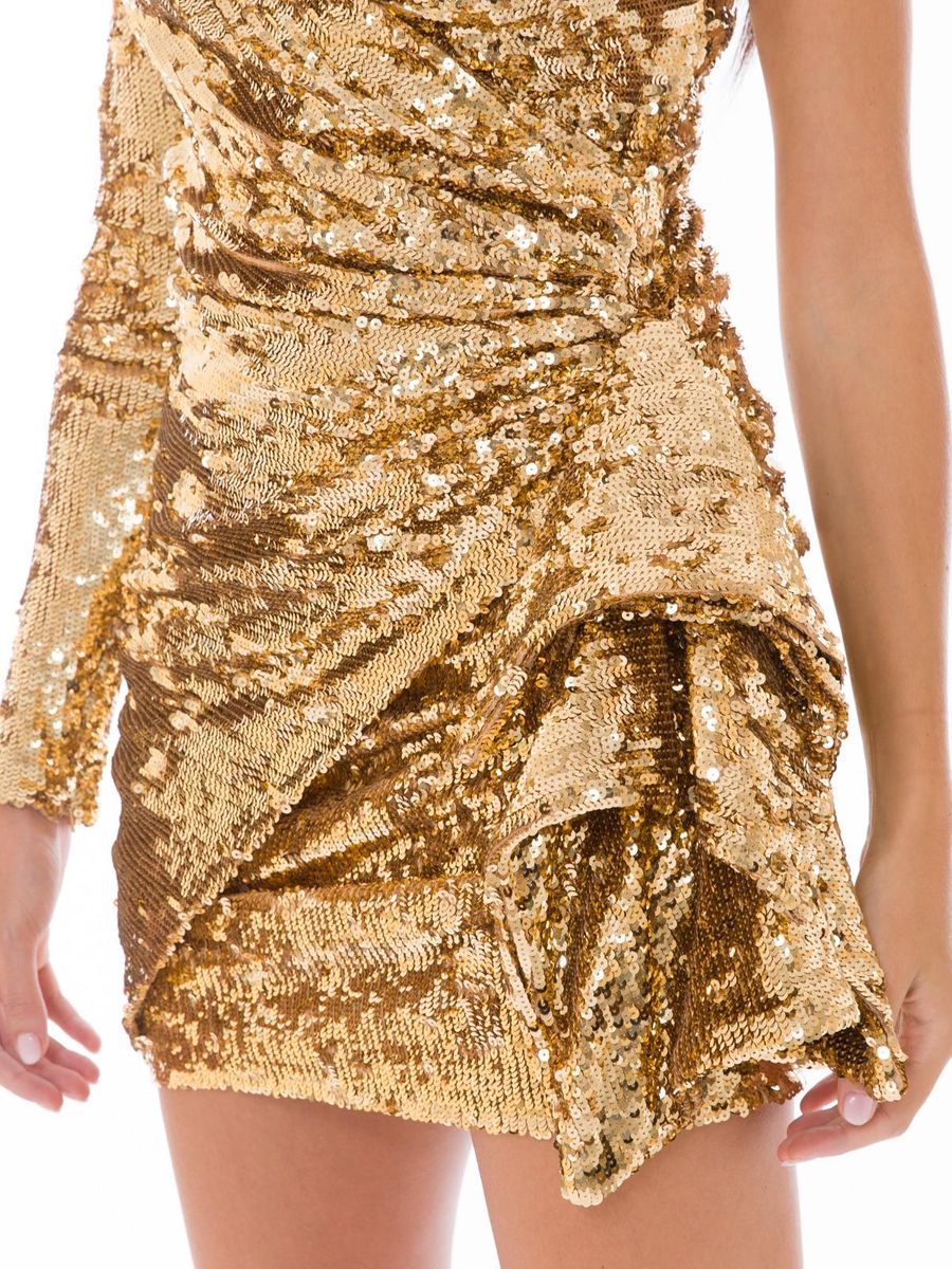 Elisabetta Franchi Glistening Gold Sequin Evening Dress Elisabetta Franchi