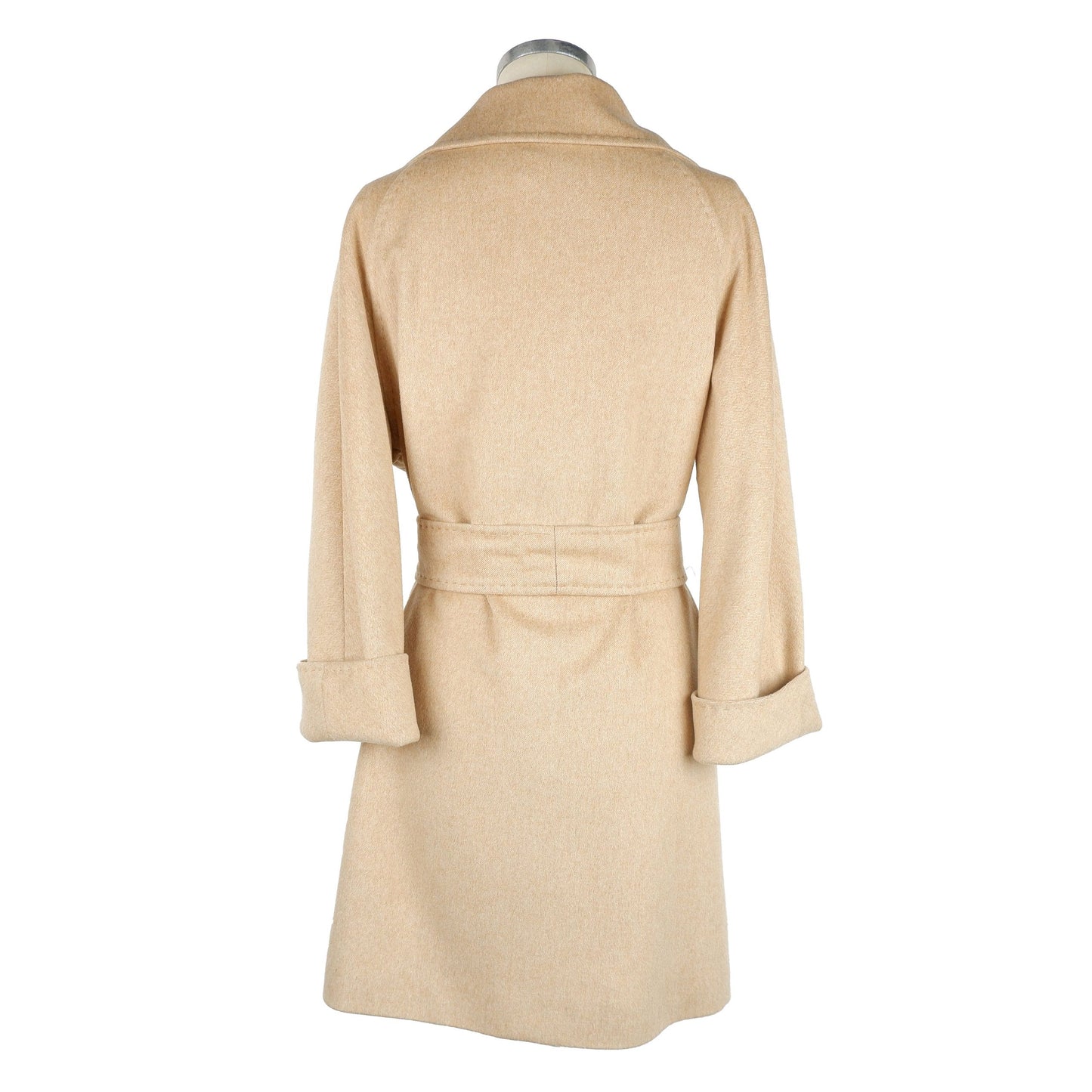 Made in Italy Elegant Beige Wool Coat with Waist Belt Made in Italy