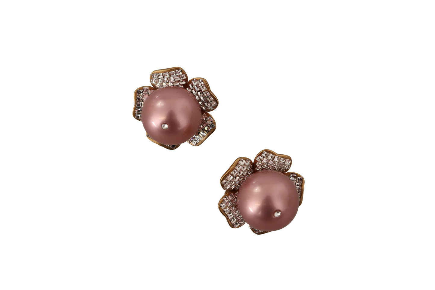 Dolce & Gabbana Elegant Floral Crystal Pearl Clip-On Earrings Dolce & Gabbana