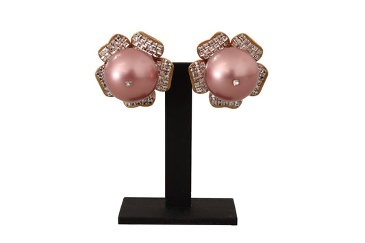 Dolce & Gabbana Elegant Floral Crystal Pearl Clip-On Earrings Dolce & Gabbana