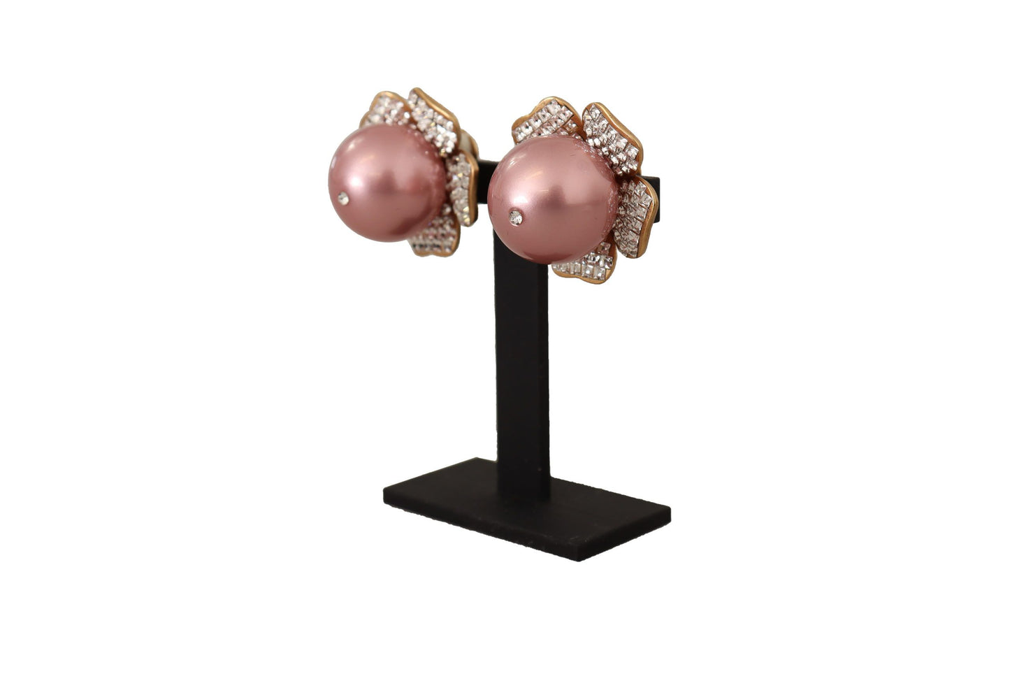 Dolce & Gabbana Elegant Floral Crystal Pearl Clip-On Earrings Dolce & Gabbana