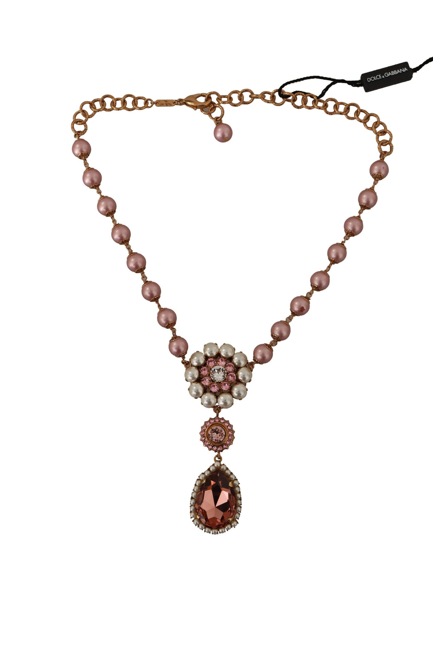 Dolce & Gabbana Elegant Gold Tone Faux Pearl Charm Necklace Dolce & Gabbana