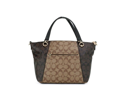 COACH Kacey Khaki Brown Blocked Signature Canvas Top Zip Satchel Handbag COACH