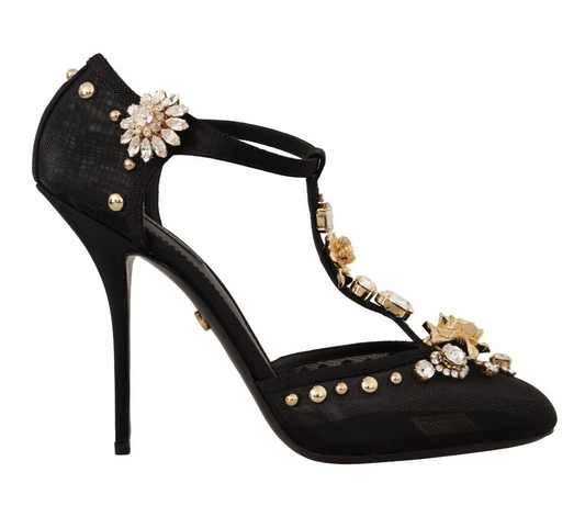 Dolce & Gabbana Elegant Crystal-Embellished Mesh T-Strap Pumps Dolce & Gabbana