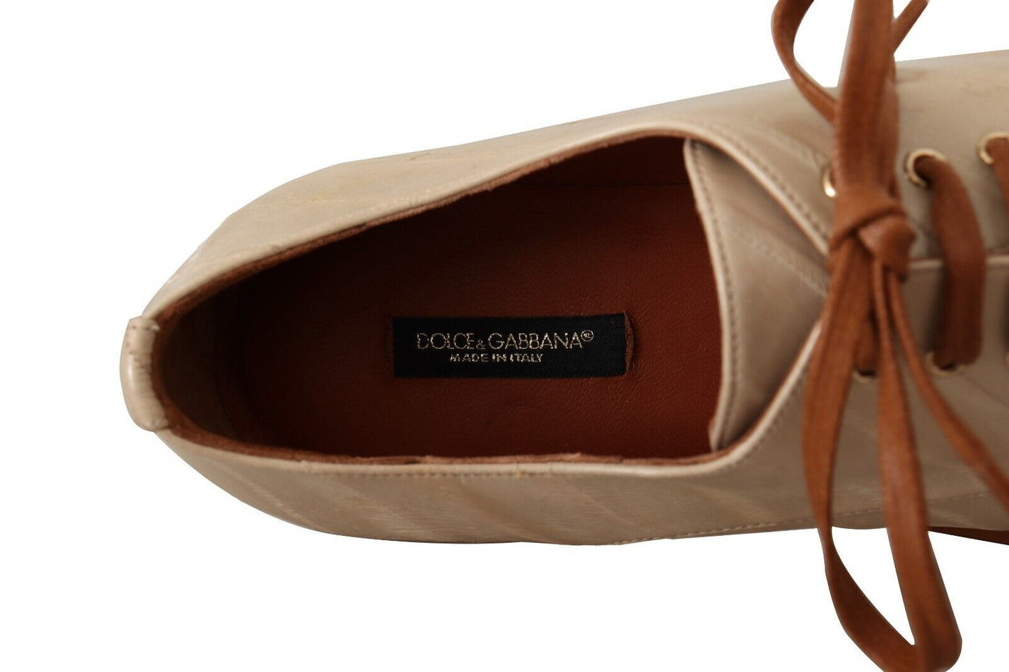 Dolce & Gabbana Elegant Beige Eel Leather Formal Flats Dolce & Gabbana