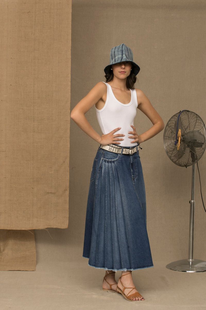 Don The Fuller Chic Blue Denim Pleated Skirt Don The Fuller