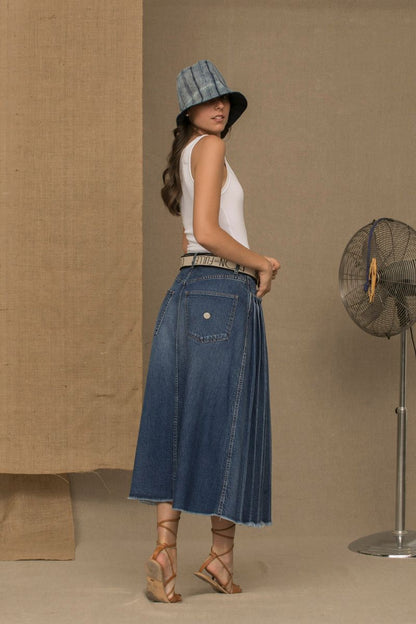 Don The Fuller Chic Blue Denim Pleated Skirt Don The Fuller