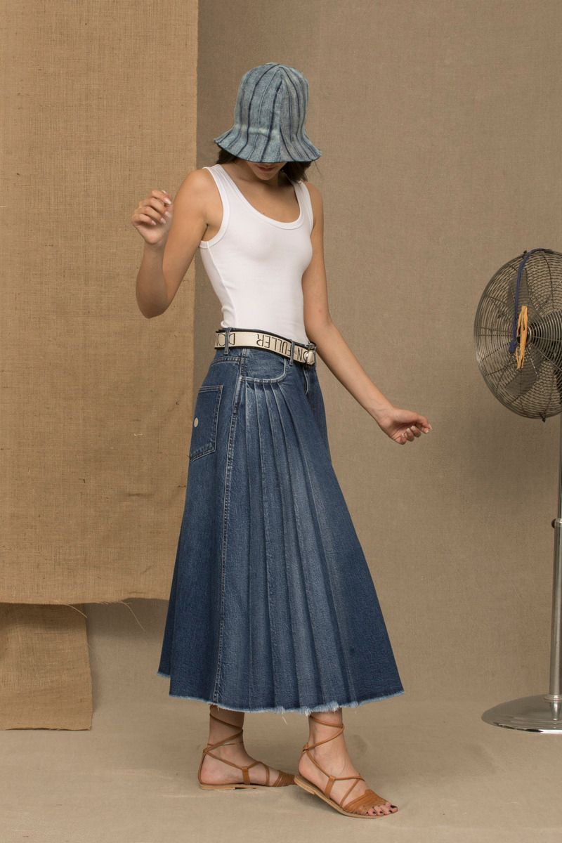 Don The Fuller Chic Blue Denim Pleated Skirt Don The Fuller