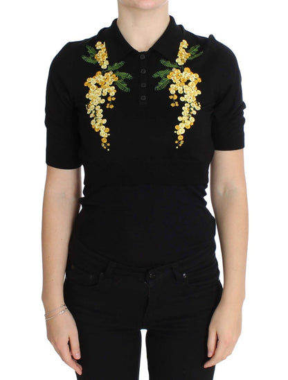 Dolce & Gabbana Elegant Black Silk Floral Polo Top Dolce & Gabbana