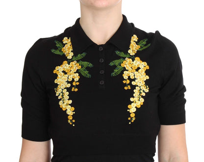 Dolce & Gabbana Elegant Black Silk Floral Polo Top Dolce & Gabbana