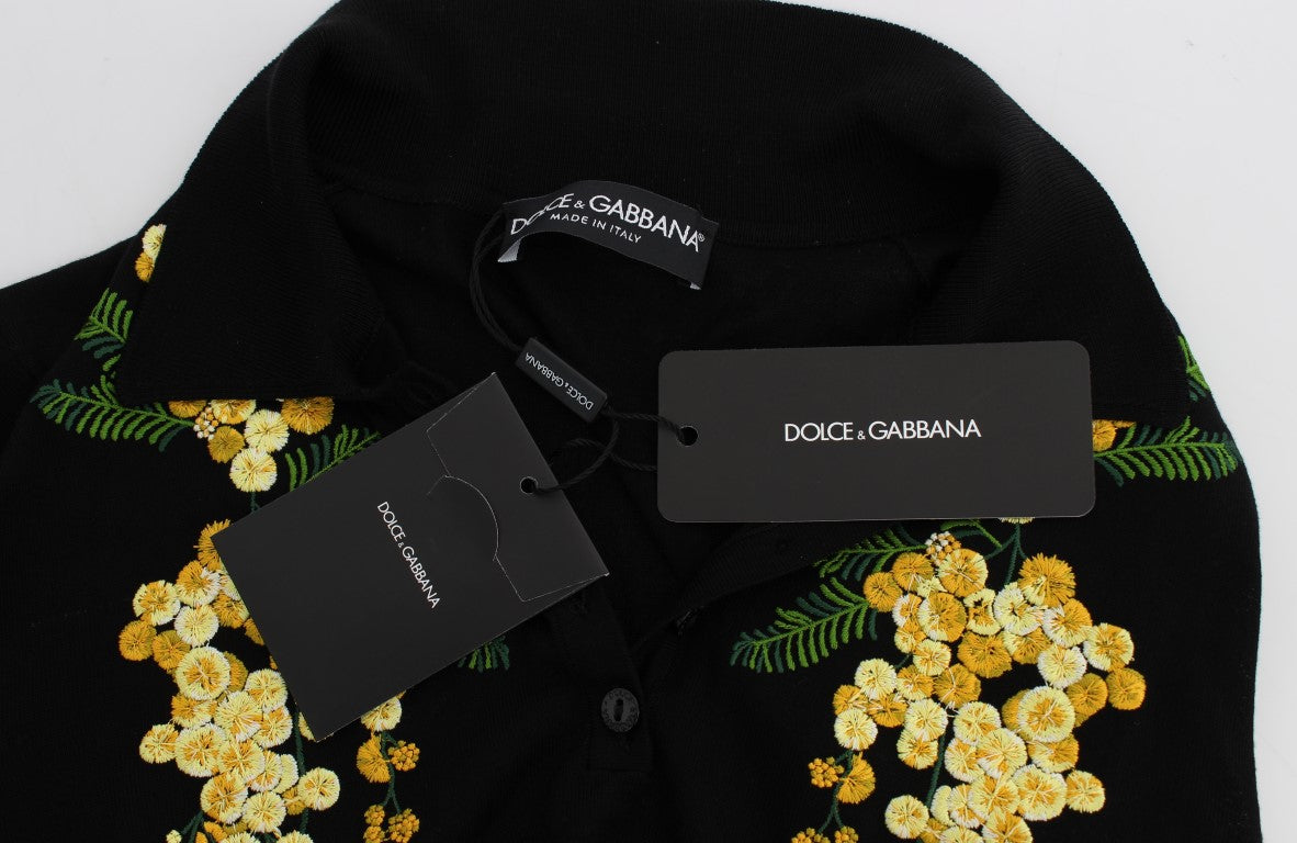 Dolce & Gabbana Elegant Black Silk Floral Polo Top Dolce & Gabbana