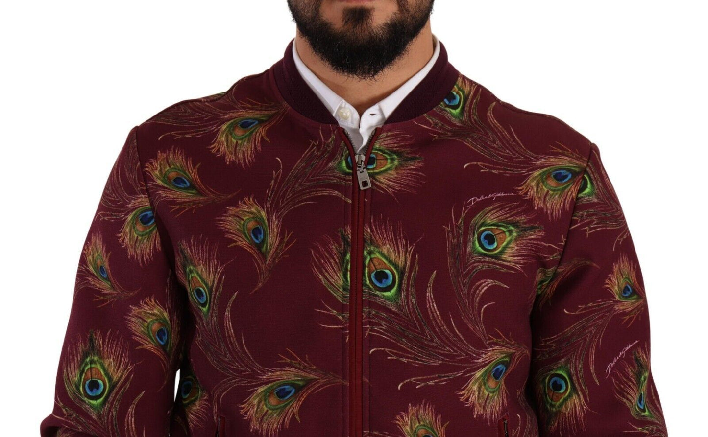 Dolce & Gabbana Radiant Red Peacock Print Bomber Jacket Dolce & Gabbana