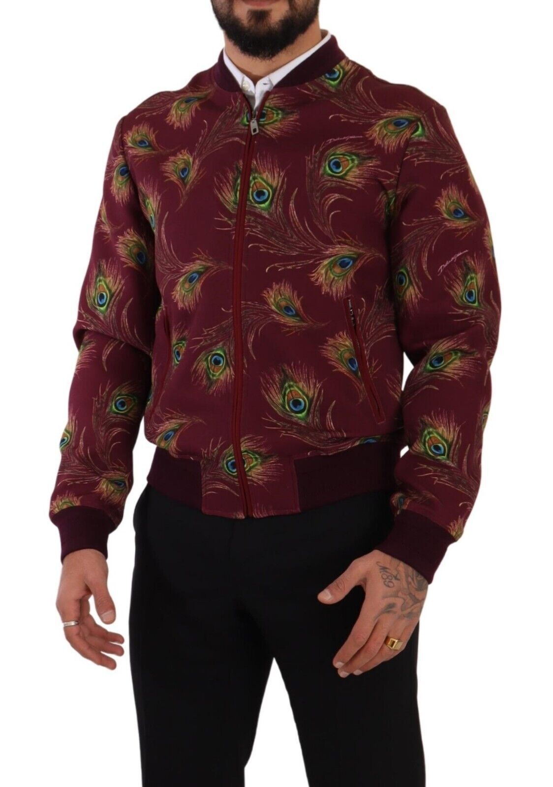 Dolce & Gabbana Radiant Red Peacock Print Bomber Jacket Dolce & Gabbana