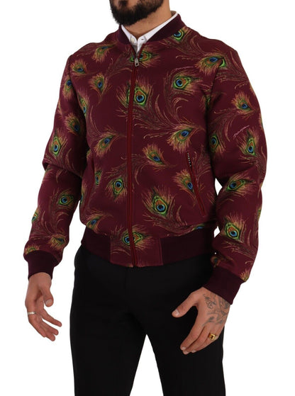 Dolce & Gabbana Radiant Red Peacock Print Bomber Jacket Dolce & Gabbana