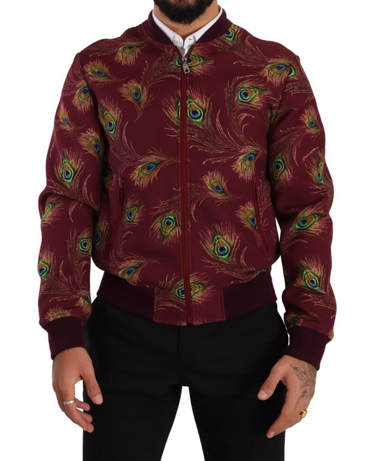 Dolce & Gabbana Radiant Red Peacock Print Bomber Jacket Dolce & Gabbana