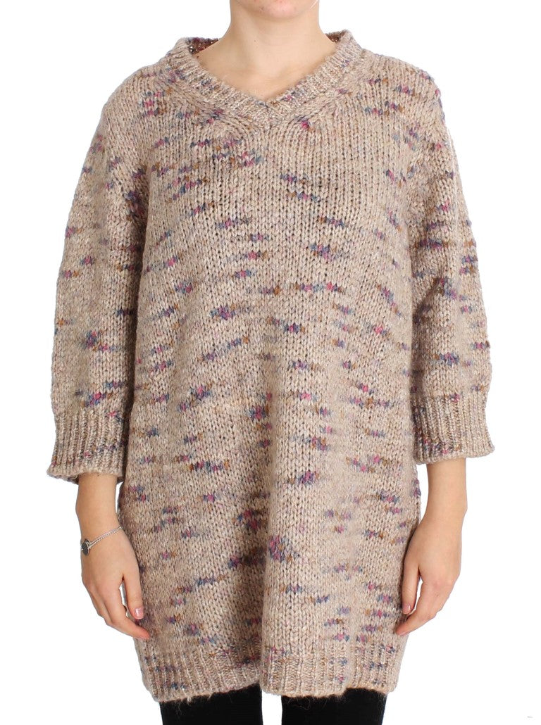 PINK MEMORIES Beige Oversized V-Neck Knitted Sweater PINK MEMORIES