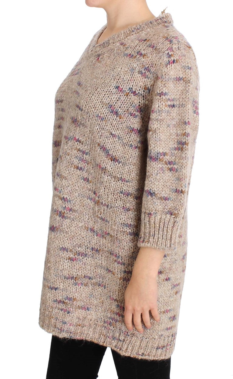 PINK MEMORIES Beige Oversized V-Neck Knitted Sweater PINK MEMORIES