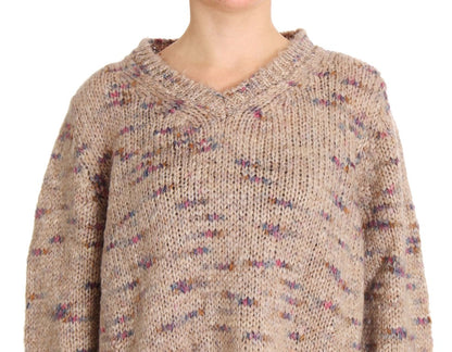 PINK MEMORIES Beige Oversized V-Neck Knitted Sweater PINK MEMORIES