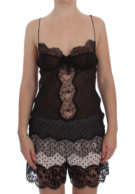 Dolce & Gabbana Elegant Black Silk Lace Lingerie Chemise Dolce & Gabbana