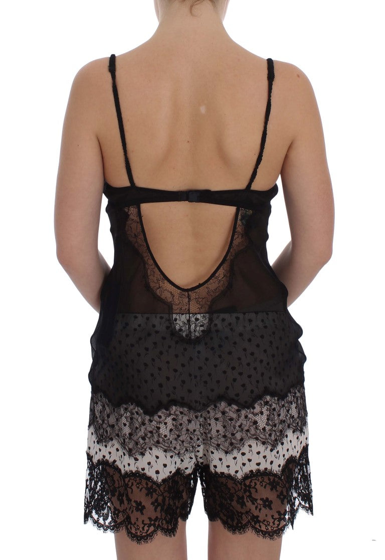 Dolce & Gabbana Elegant Black Silk Lace Lingerie Chemise Dolce & Gabbana