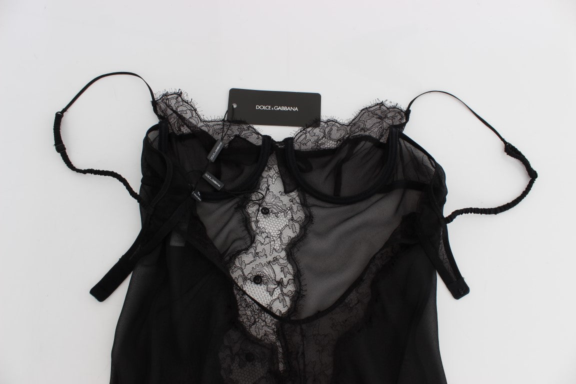 Dolce & Gabbana Elegant Black Silk Lace Lingerie Chemise Dolce & Gabbana