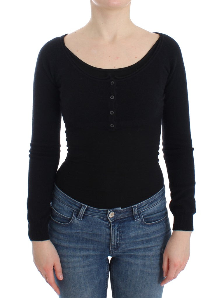 Ermanno Scervino Chic Cropped Black Wool-Cashmere Sweater Ermanno Scervino