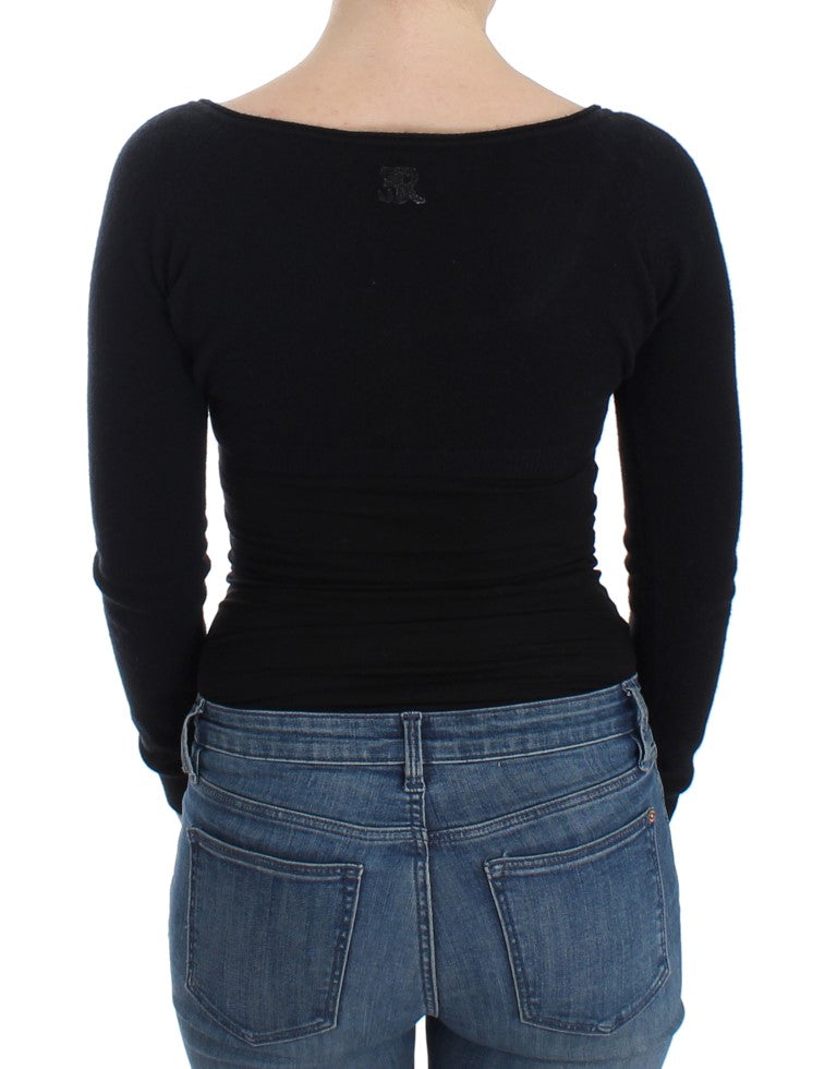 Ermanno Scervino Chic Cropped Black Wool-Cashmere Sweater Ermanno Scervino