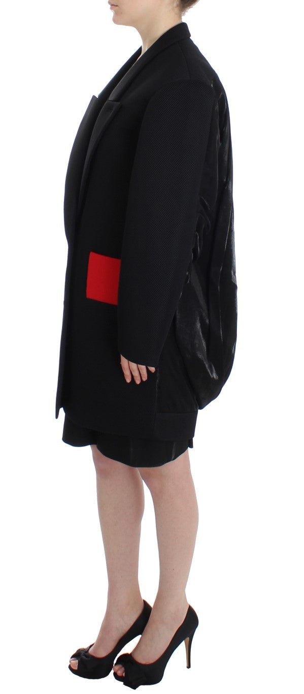 KAALE SUKTAE Elegant Draped Long Coat in Black with Red Accents KAALE SUKTAE