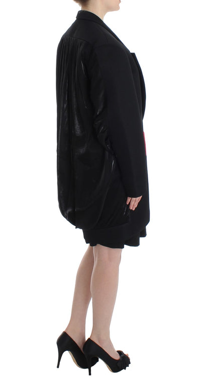 KAALE SUKTAE Elegant Draped Long Coat in Black with Red Accents KAALE SUKTAE