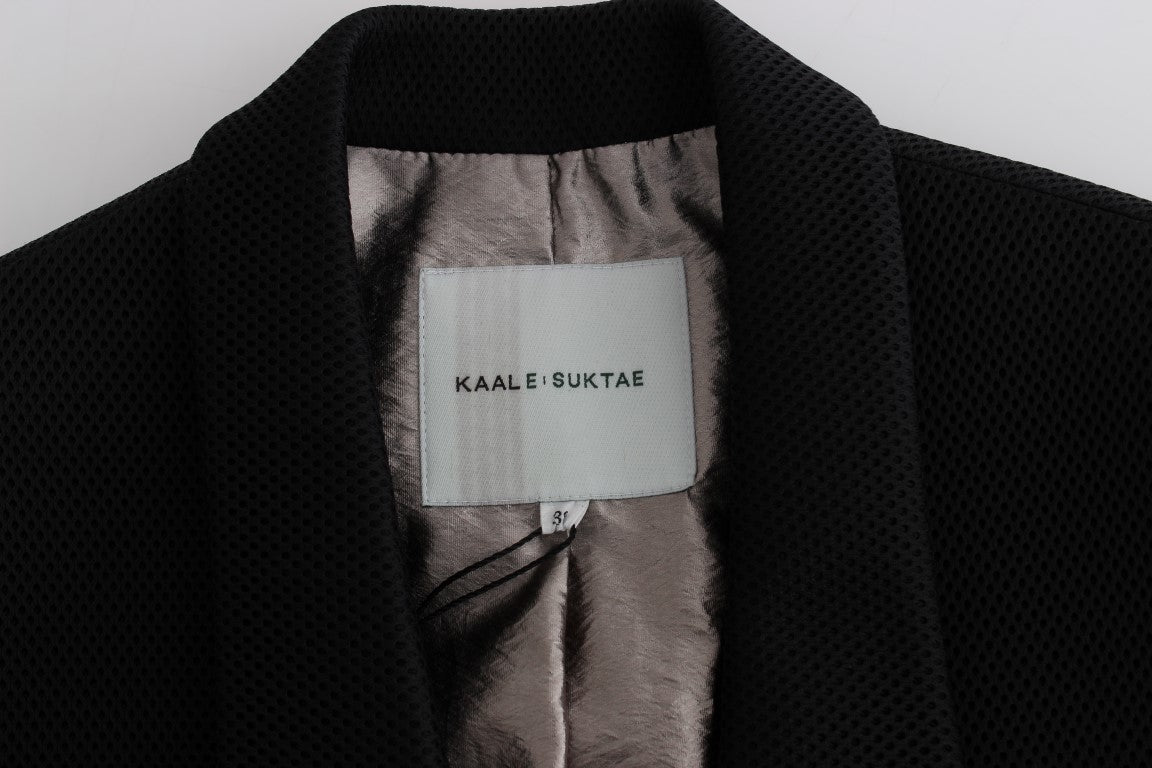 KAALE SUKTAE Elegant Draped Long Coat in Black with Red Accents KAALE SUKTAE