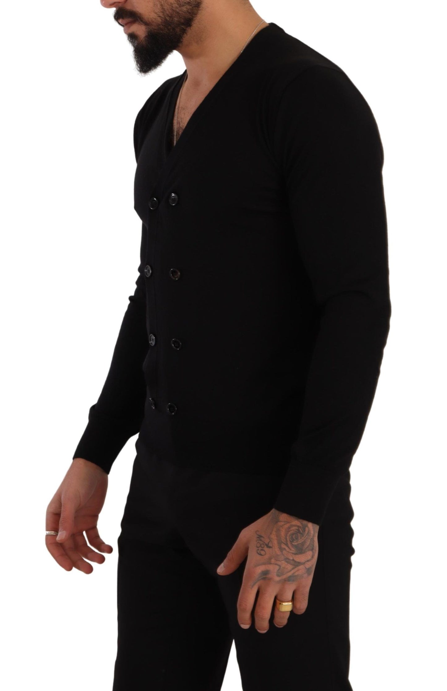 Dolce & Gabbana Elegant V-Neck Black Cashmere Cardigan Dolce & Gabbana