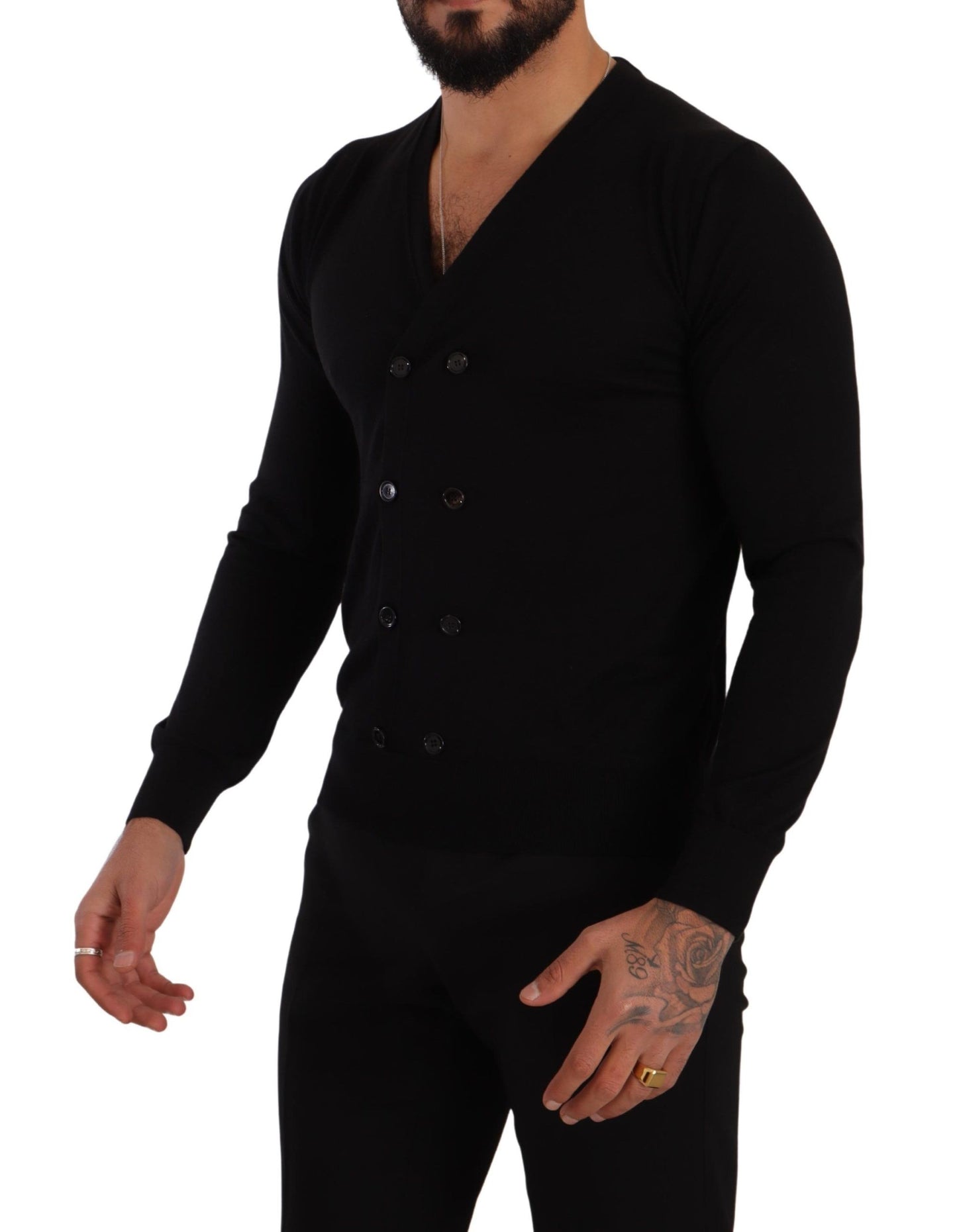 Dolce & Gabbana Elegant V-Neck Black Cashmere Cardigan Dolce & Gabbana