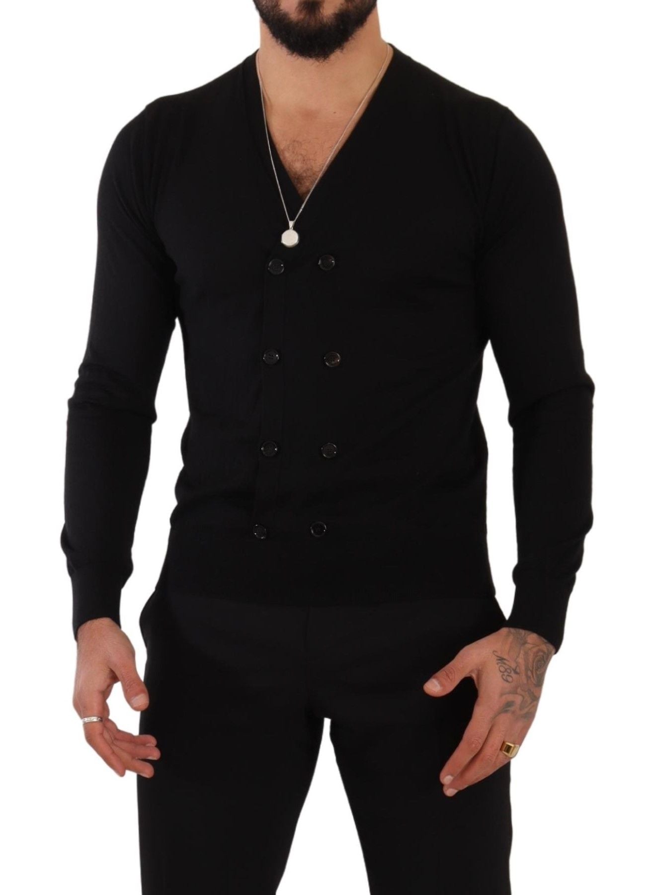 Dolce & Gabbana Elegant V-Neck Black Cashmere Cardigan Dolce & Gabbana