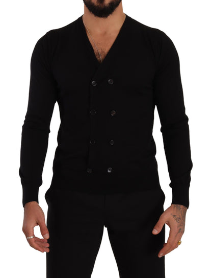 Dolce & Gabbana Elegant V-Neck Black Cashmere Cardigan Dolce & Gabbana