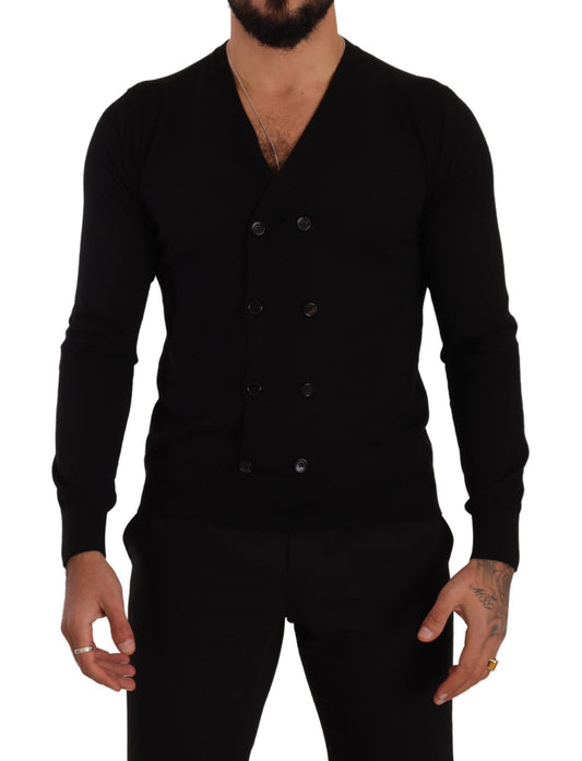 Dolce & Gabbana Elegant V-Neck Black Cashmere Cardigan Dolce & Gabbana