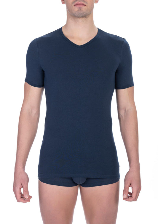 Bikkembergs Blue Cotton Men's V-Neck T-Shirt Bikkembergs