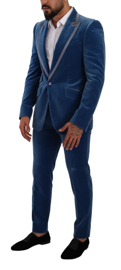 Dolce & Gabbana Elegant Velvet Blue Slim Fit Suit Dolce & Gabbana